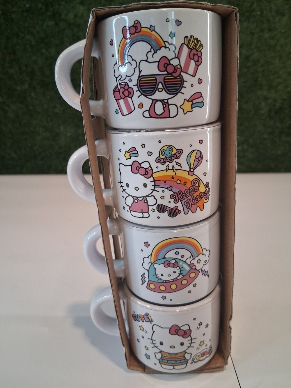 Hello Kitty Stackable Ceramic Espresso Cup Mug Gift Set 4pc 3oz Silver Buffalo